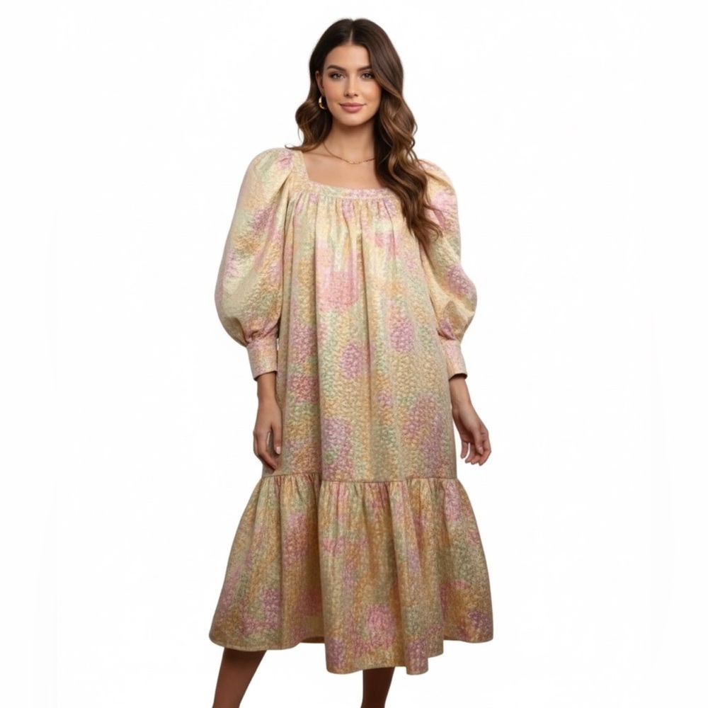Mr. Larkin Pastel Ethereal Fairy Coquette Metallic Ode Sz S Midi Dress